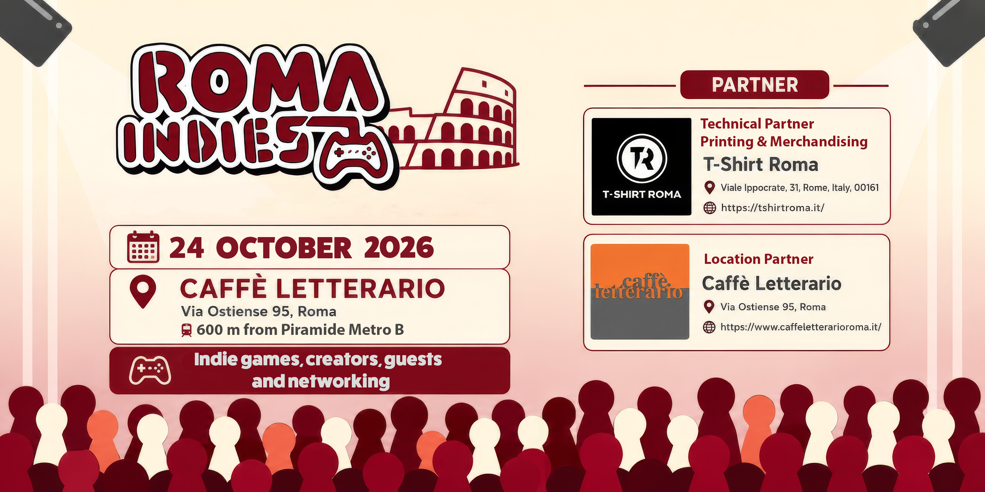 Official Roma Indies event poster for 24 October 2026 at Caff&egrave; Letterario in Rome.